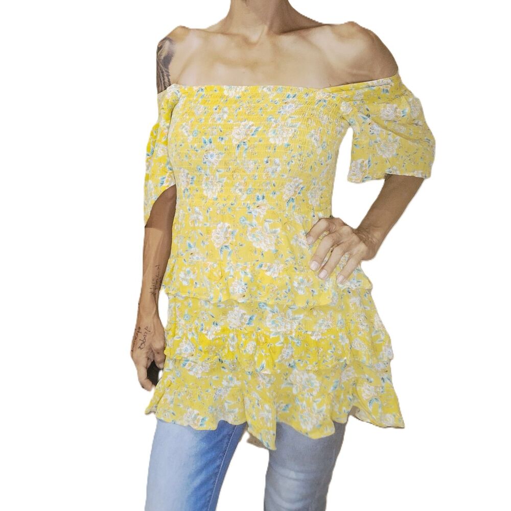 Chelsea & Violet - Yellow Floral Babydoll Top/Mini - Medium  ~ Color pop!